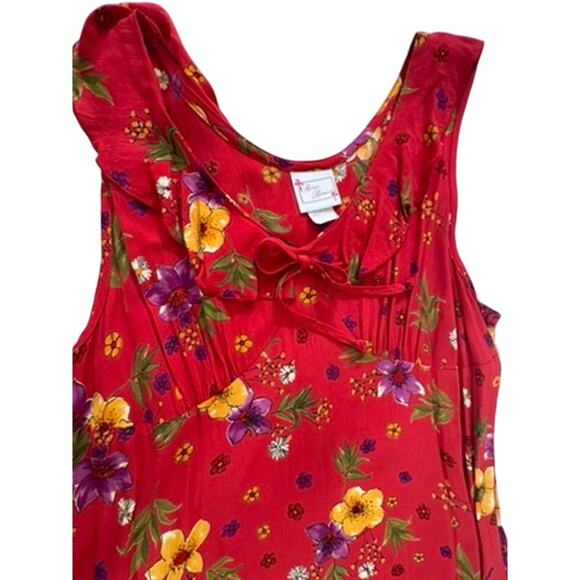 "ROMEO ROMEO" Vintage Y2K Babydoll Red Floral Midi Dress SZ L RUNS SMALL Summer - Picture 5 of 8
